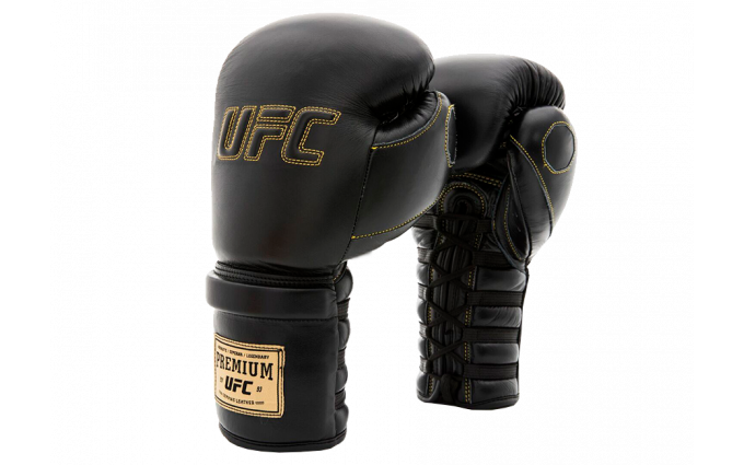 Премиальные тренировочные перчатки на шнуровке UFC (Черные 12 Oz)